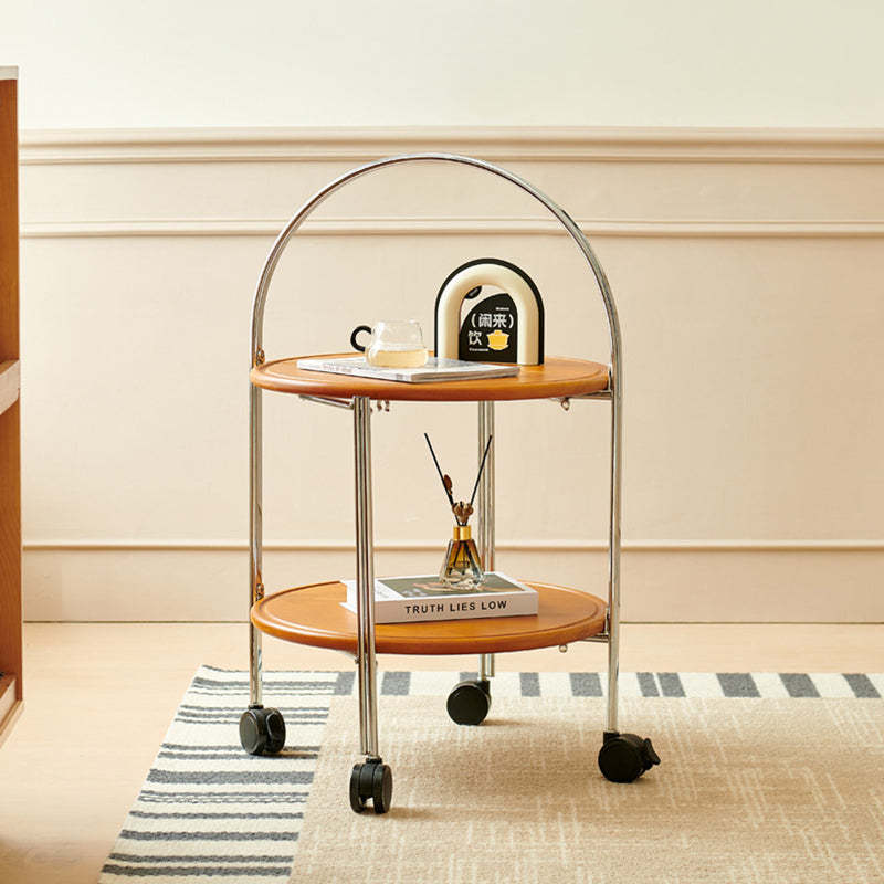 Retro Foldable Solid Wood 2-Tier Round End Table