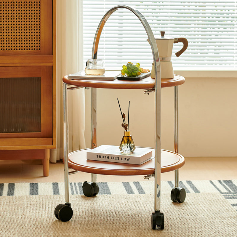 Retro Foldable Solid Wood 2-Tier Round End Table