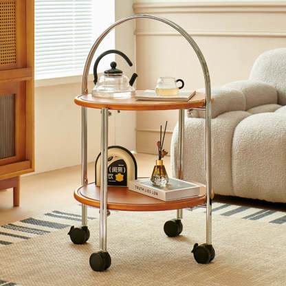 Retro Foldable Solid Wood 2-Tier Round End Table