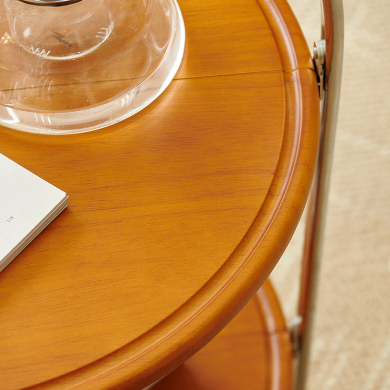 Retro Foldable Solid Wood 2-Tier Round End Table