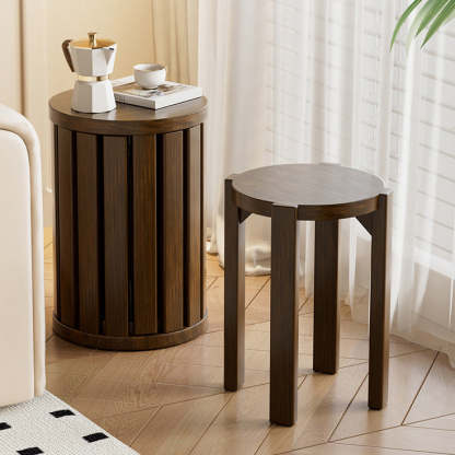 Minimalist Round Rubber Wood Multifunctional Stool End Table