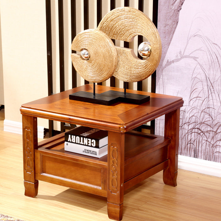 Chinese Antique Rubber Wood 2-Tier Side Table