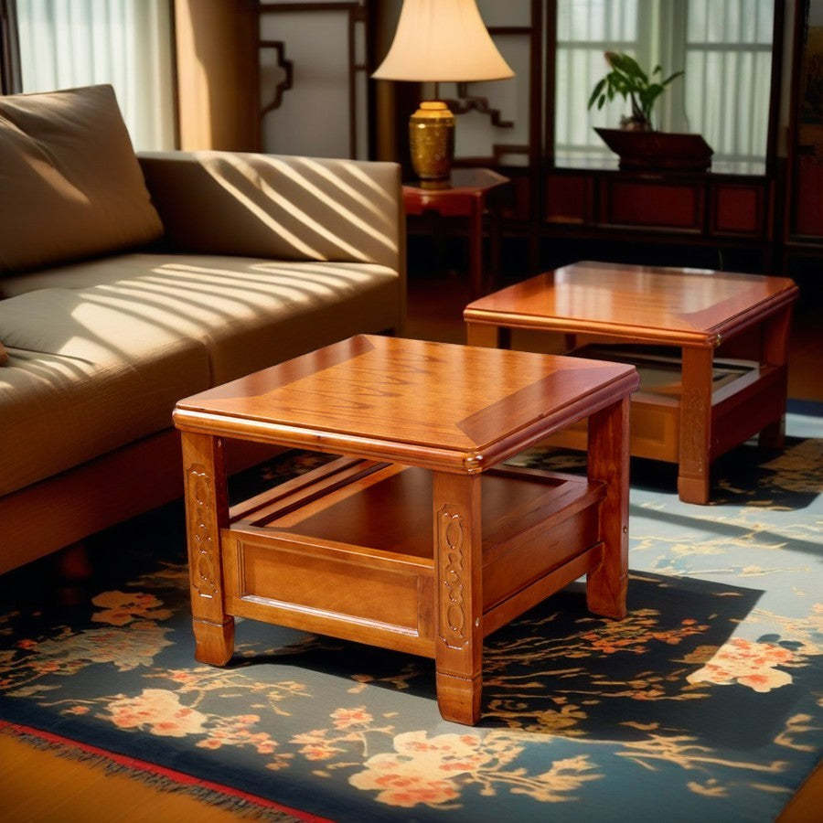 Chinese Antique Rubber Wood 2-Tier Side Table