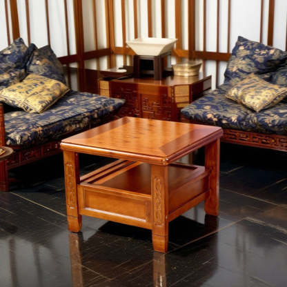 Chinese Antique Rubber Wood 2-Tier Side Table — Brown