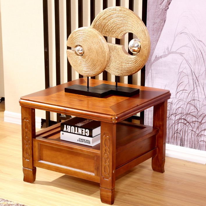 Chinese Antique Rubber Wood 2-Tier Side Table