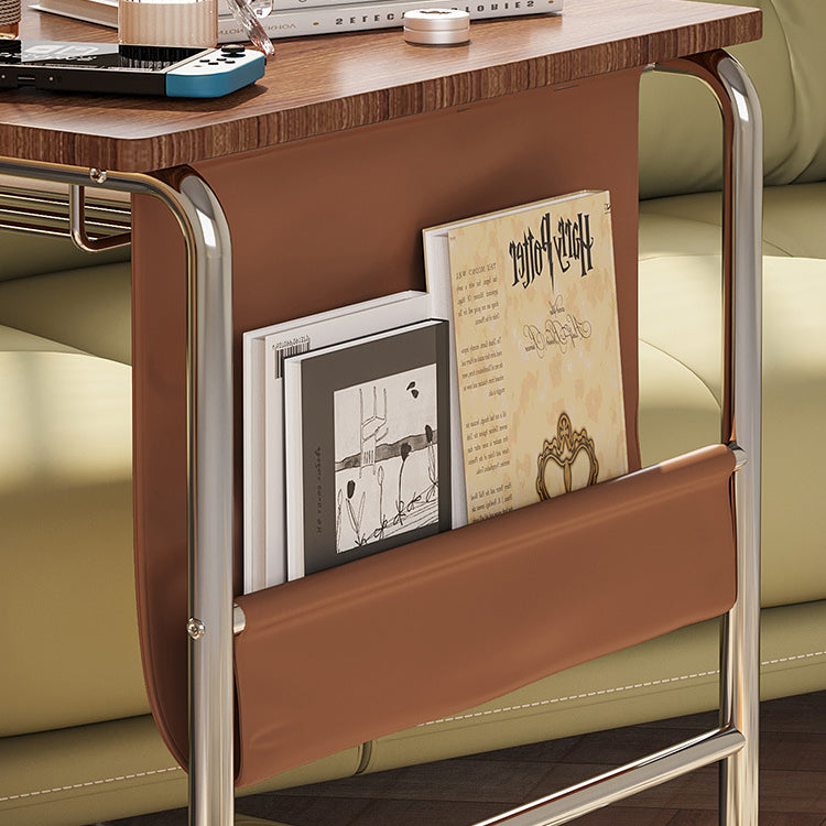Retro Rectangular Cart Faux Panel End Table