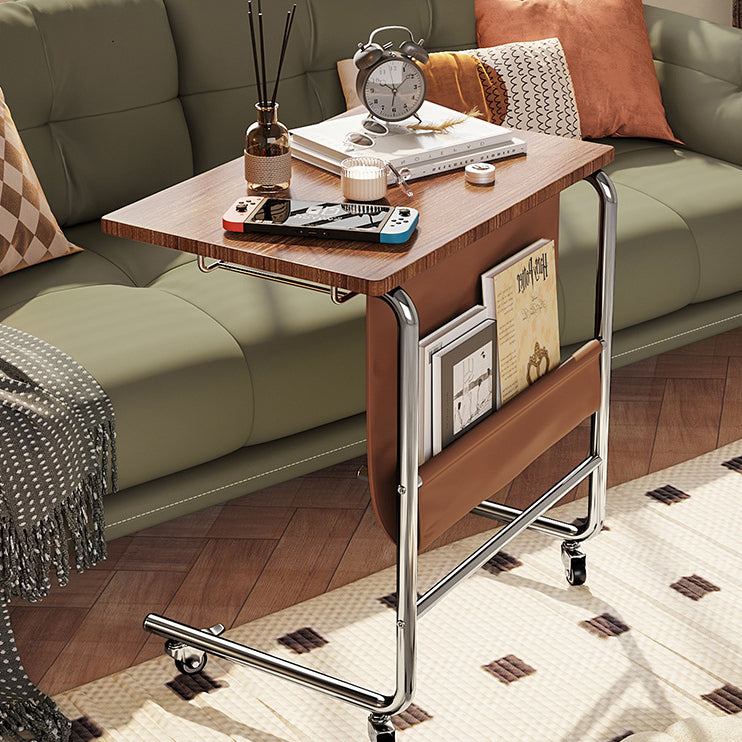 Retro Rectangular Cart Faux Panel End Table