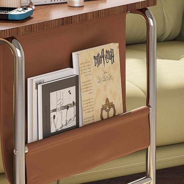 Retro Rectangular Cart Faux Panel End Table