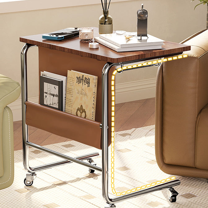 Retro Rectangular Cart Faux Panel End Table