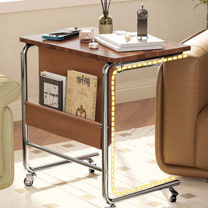 Retro Rectangular Cart Faux Panel End Table