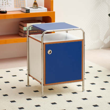 Nordic Plank Steel 1-Cabinet Nightstand — Blue