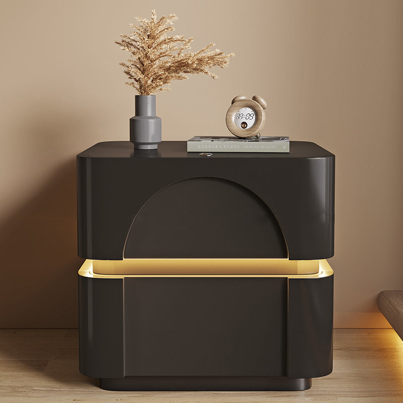 Minimalist Solid Wood Carbon Steel 2-Drawer Nightstand — Black