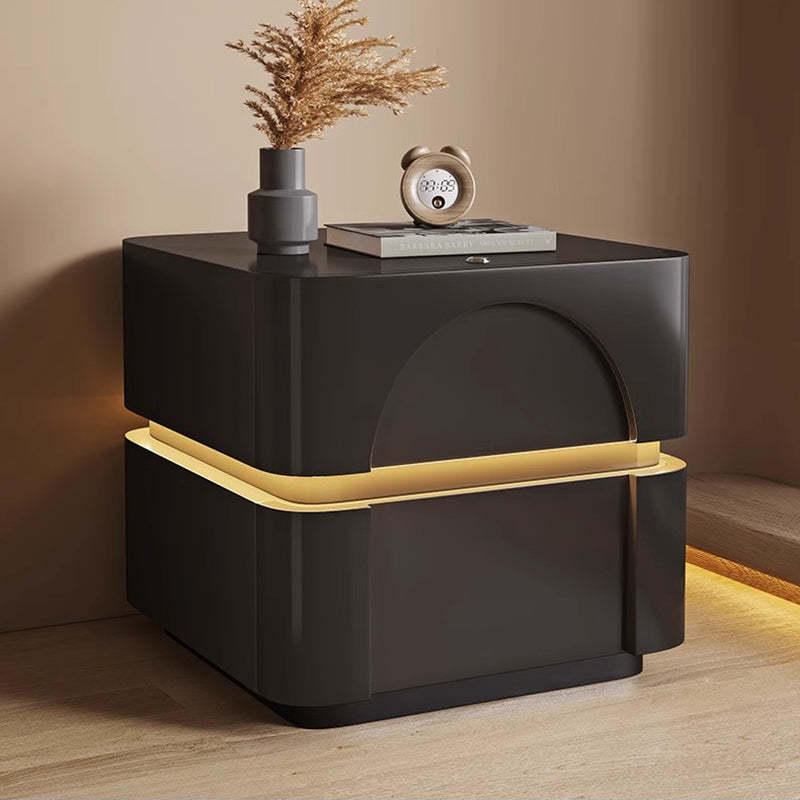 Minimalist Solid Wood Carbon Steel 2-Drawer Nightstand