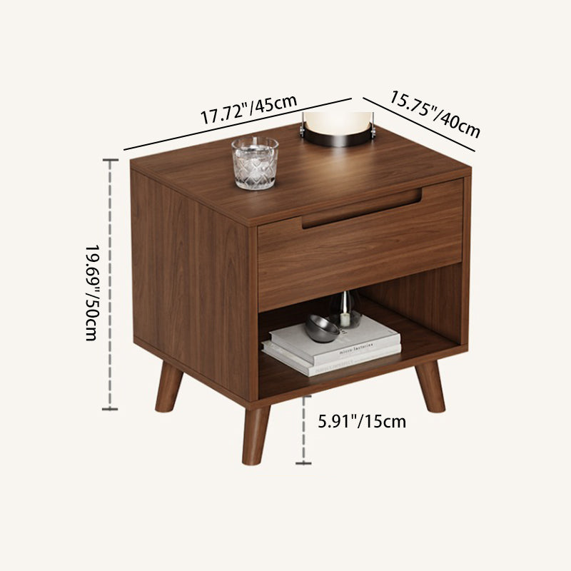 Minimalist Rubberwood 1/2-Drawer Nightstand — 2 / Wood Color
