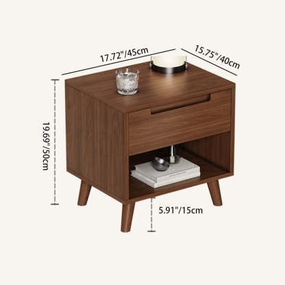 Minimalist Rubberwood 1/2-Drawer Nightstand — 2 / Wood Color