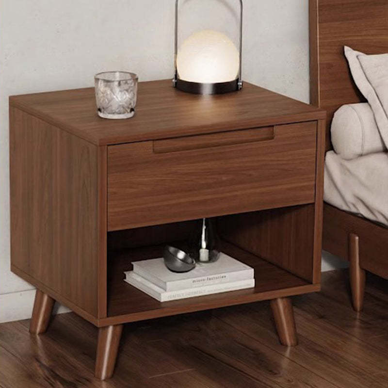 Minimalist Rubberwood 1/2-Drawer Nightstand — 2 / Walnut Color