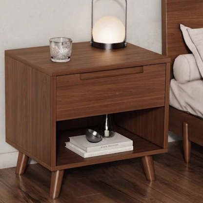 Minimalist Rubberwood 1/2-Drawer Nightstand — 2 / Walnut Color