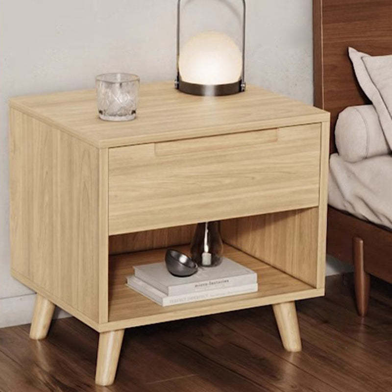 Lighom minimalist 2-drawer rubberwood natural nightstands — 1-Drawer