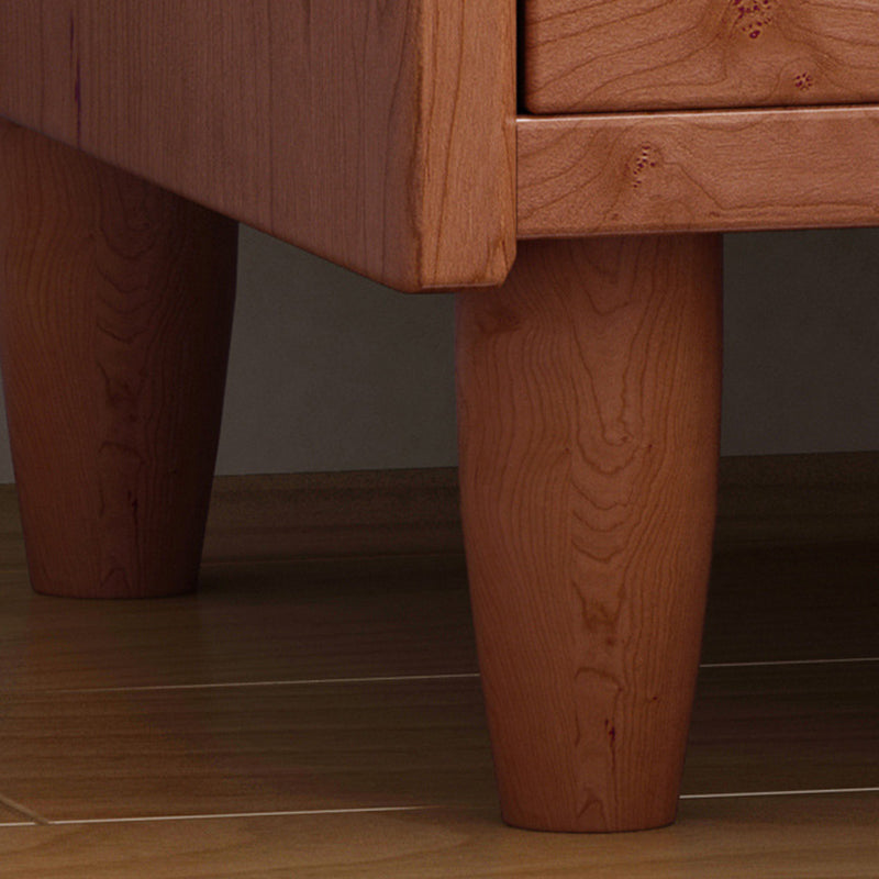 Vintage Trapezoidal Wood Rattan Nightstand