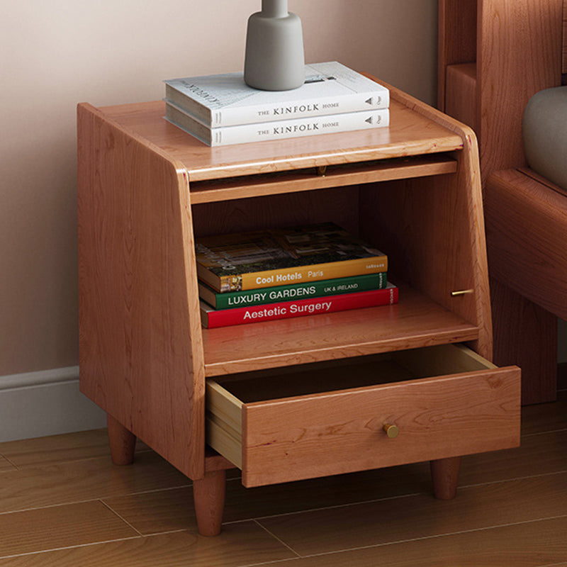 Vintage Trapezoidal Wood Rattan Nightstand
