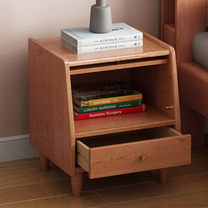 Vintage Trapezoidal Wood Rattan Nightstand
