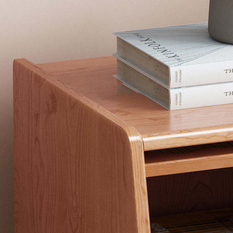 Vintage Trapezoidal Wood Rattan Nightstand