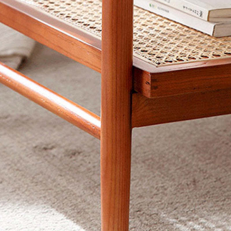 Japanese Glass Wood Rattan Oval 2-Tier 2-Drawer Coffee Table
