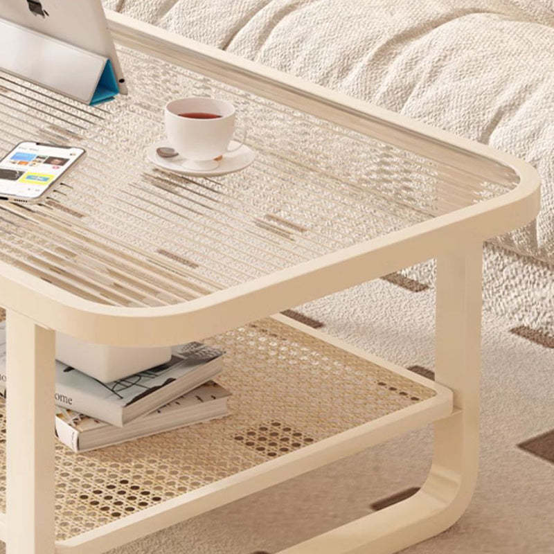 Minimalist Corner Glass Metal 2-Tier Coffee Table