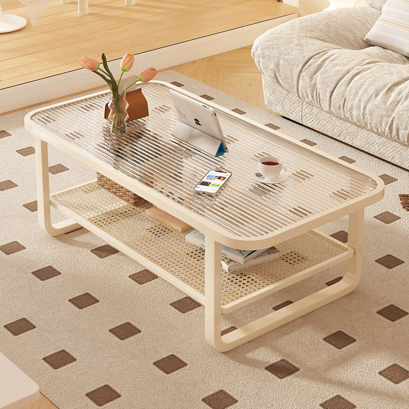 Minimalist Corner Glass Metal 2-Tier Coffee Table — White