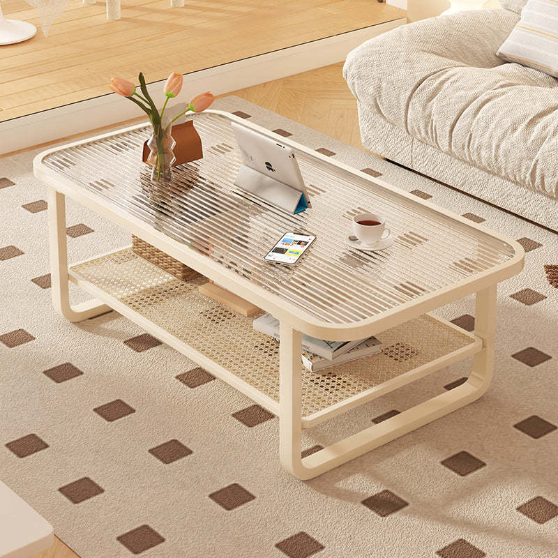 Minimalist Corner Glass Metal 2-Tier Coffee Table — White