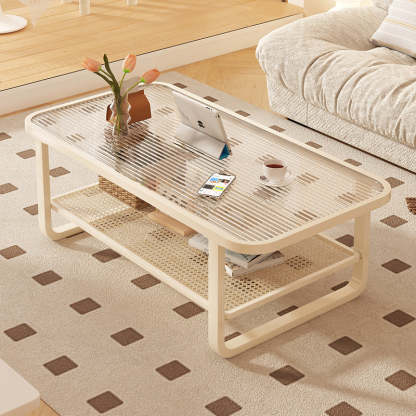 Minimalist Corner Glass Metal 2-Tier Coffee Table — White