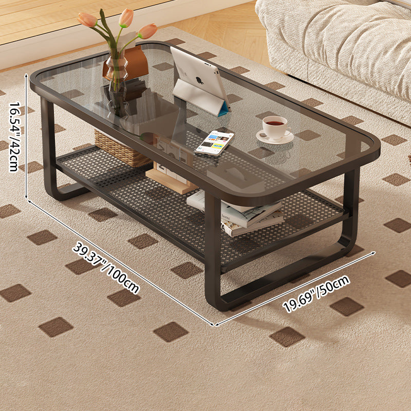 Minimalist Corner Glass Metal 2-Tier Coffee Table — Black