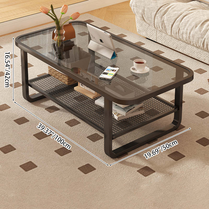 Minimalist Corner Glass Metal 2-Tier Coffee Table — Black