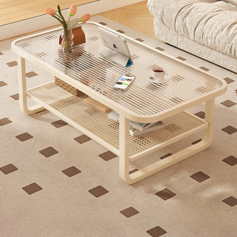 Minimalist Corner Glass Metal 2-Tier Coffee Table
