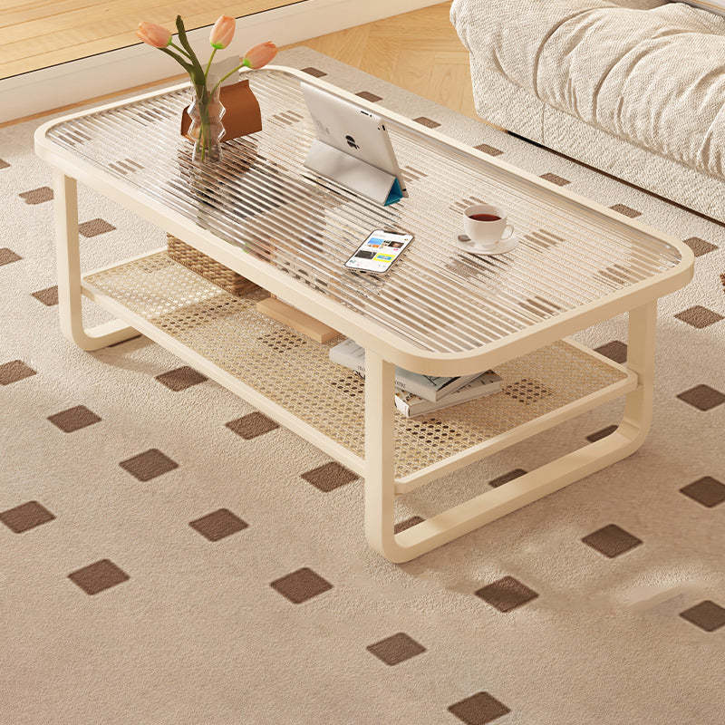 Minimalist Corner Glass Metal 2-Tier Coffee Table