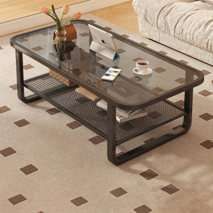 Minimalist Corner Glass Metal 2-Tier Coffee Table