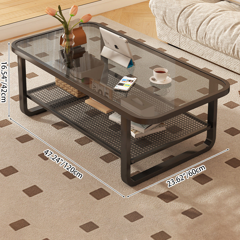 Minimalist Corner Glass Metal 2-Tier Coffee Table