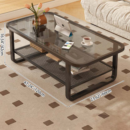 Minimalist Corner Glass Metal 2-Tier Coffee Table