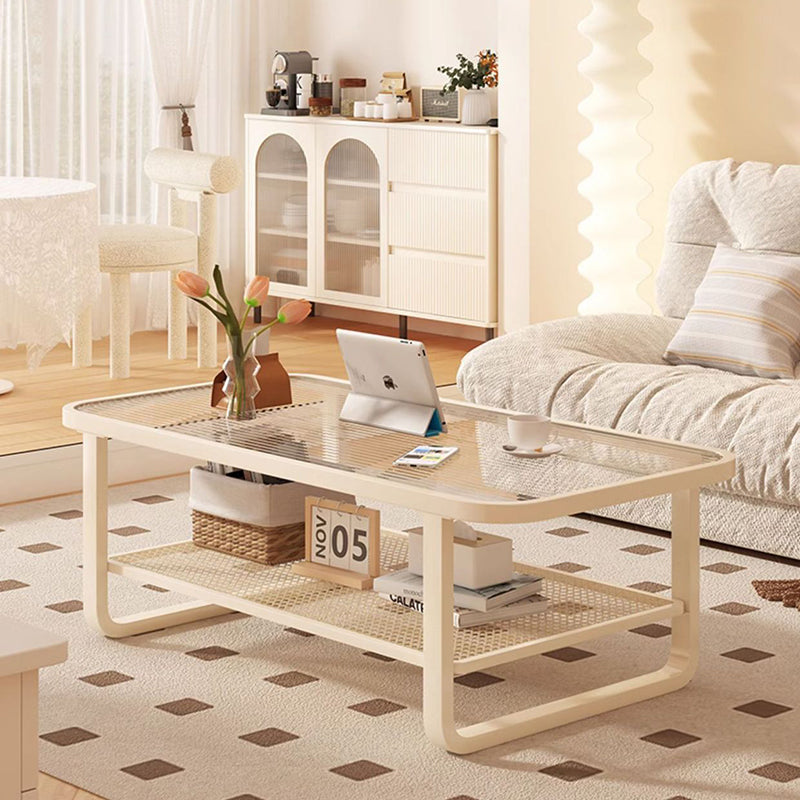 Minimalist Corner Glass Metal 2-Tier Coffee Table