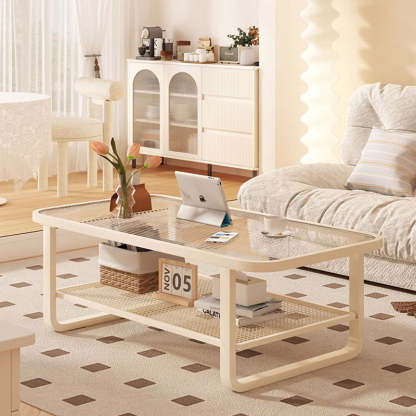 Minimalist Corner Glass Metal 2-Tier Coffee Table