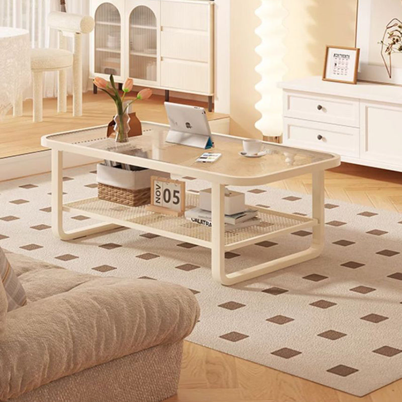 Minimalist Corner Glass Metal 2-Tier Coffee Table — White