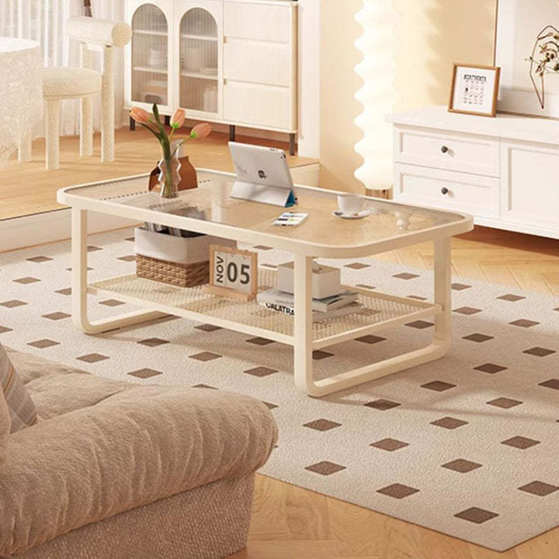Minimalist Corner Glass Metal 2-Tier Coffee Table — White