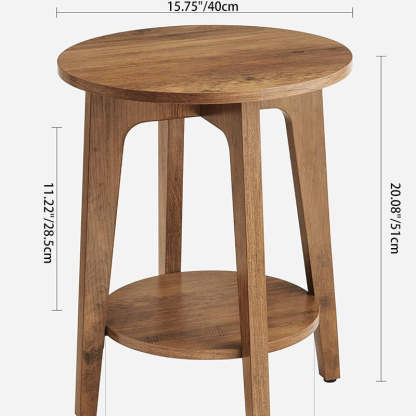 Minimalist Round Solid Wood 2-Tier End Table