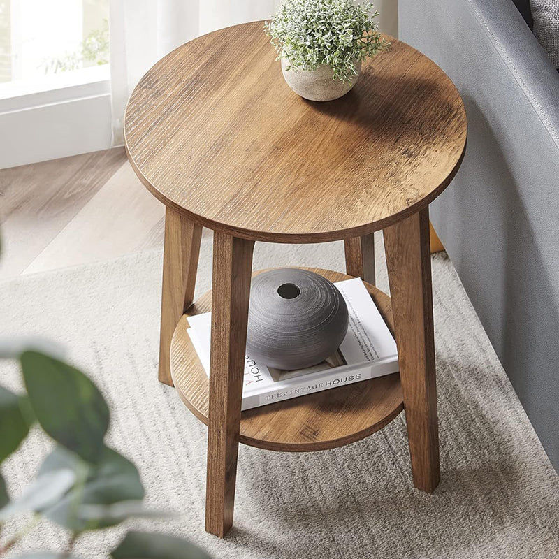Minimalist Round Solid Wood 2-Tier End Table