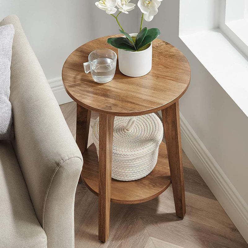 Minimalist Round Solid Wood 2-Tier End Table