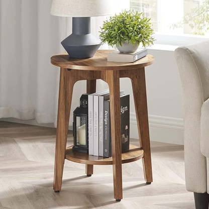 Minimalist Round Solid Wood 2-Tier End Table