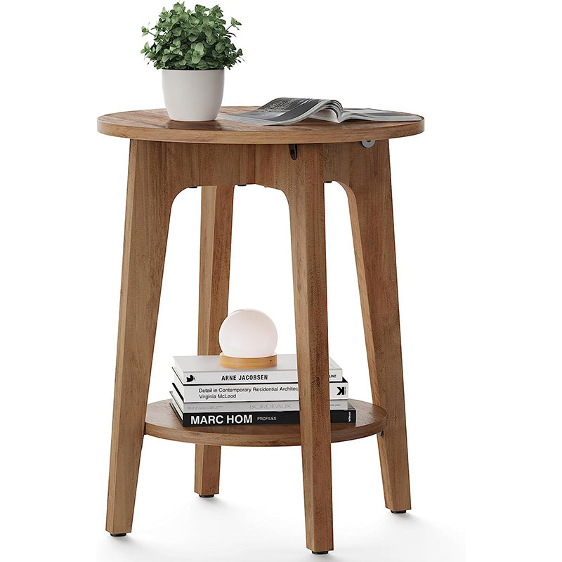 Minimalist Round Solid Wood 2-Tier End Table