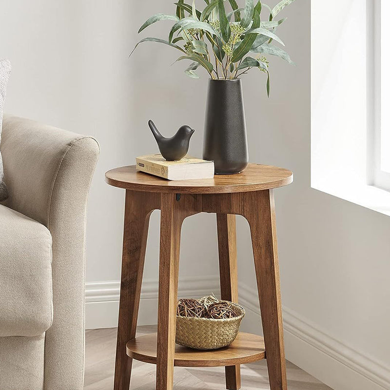 Minimalist Round Solid Wood 2-Tier End Table