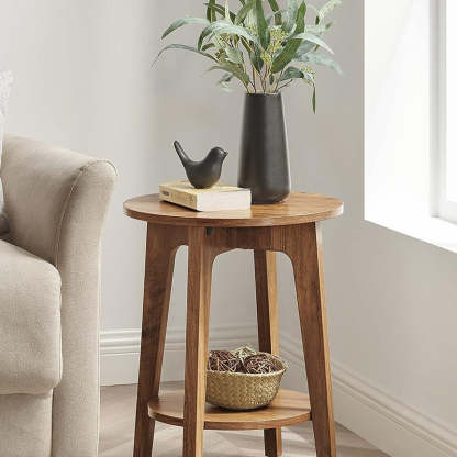 Minimalist Round Solid Wood 2-Tier End Table