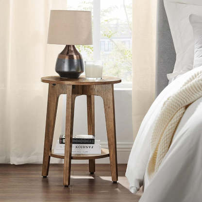 Minimalist Round Solid Wood 2-Tier End Table